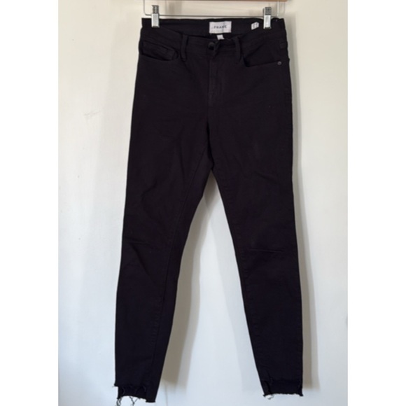 Frame Denim Denim - FRAME Le Skinny Black Raw Hem Jeans 26 Mid Rise Stretch‎ Denim